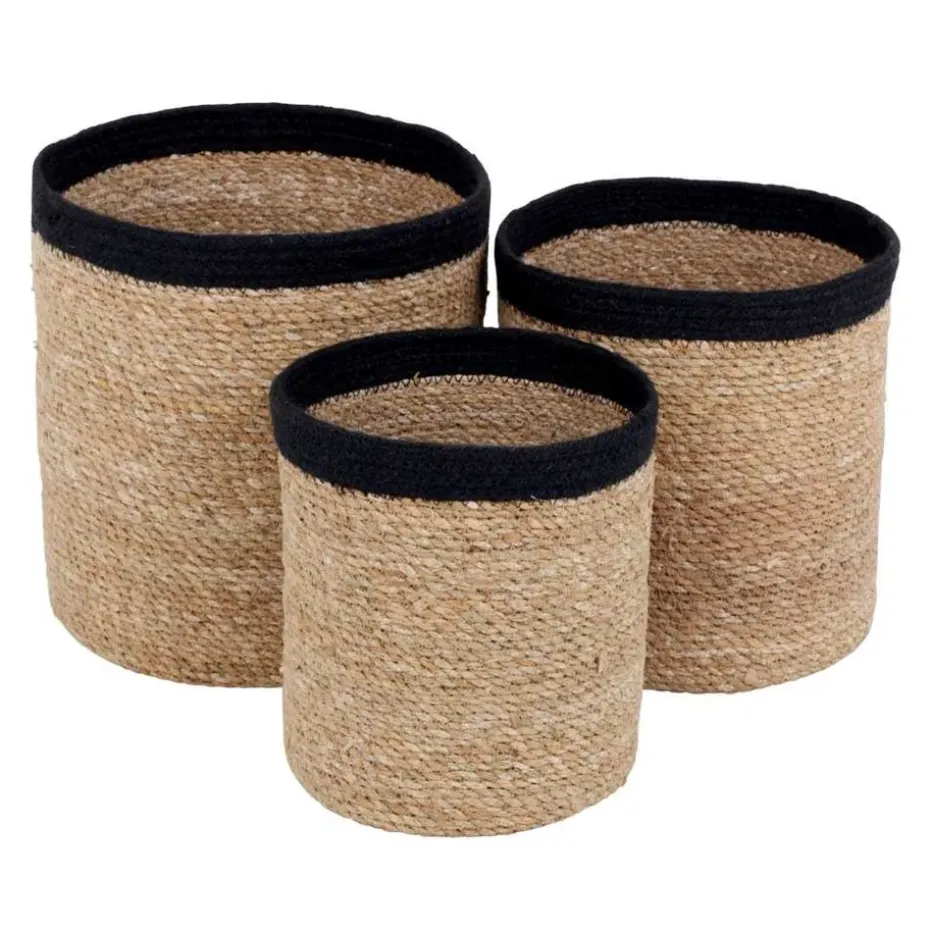 Emil basket seagrass cylinder large 3 pcs, Black