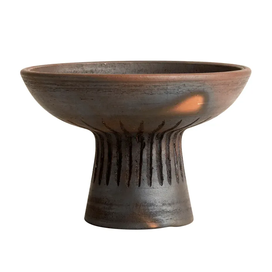 Fire bowl on foot S, brown