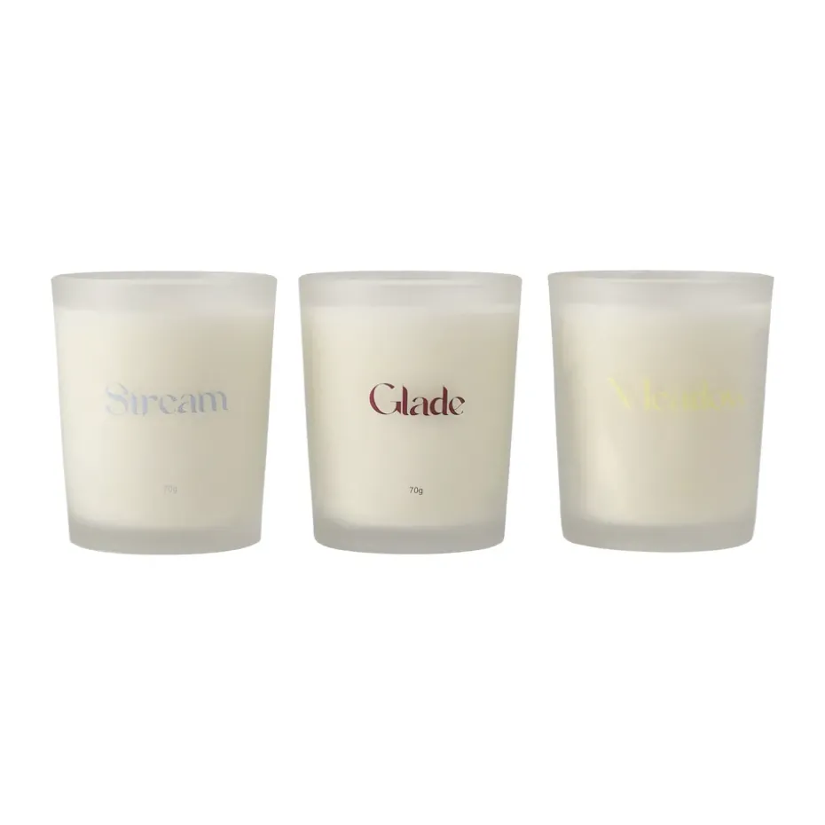 Gift wrap scented candle 70g 3-pack, Stream/Glade/Meadow