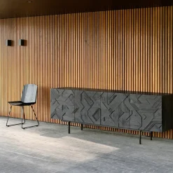 Graphic sideboard, Teak black 4 doors