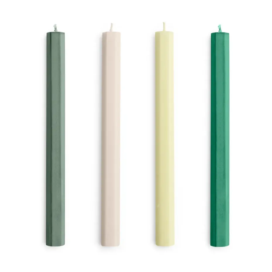 Hexagon Candle light mix 4-pack, Greens-whites
