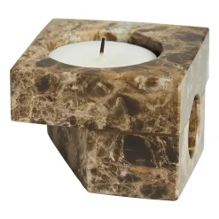Jeu de dés 2 candle holder marble, Brown