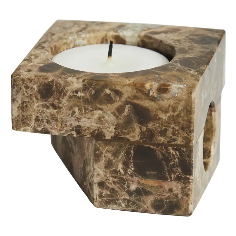 Jeu de dés 2 candle holder marble, Brown