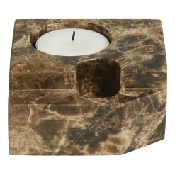 Jeu de dés 3 candle holder marble, Brown
