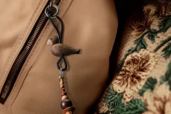Kaj Bojesen bird keyring, Smoked oak, black leather