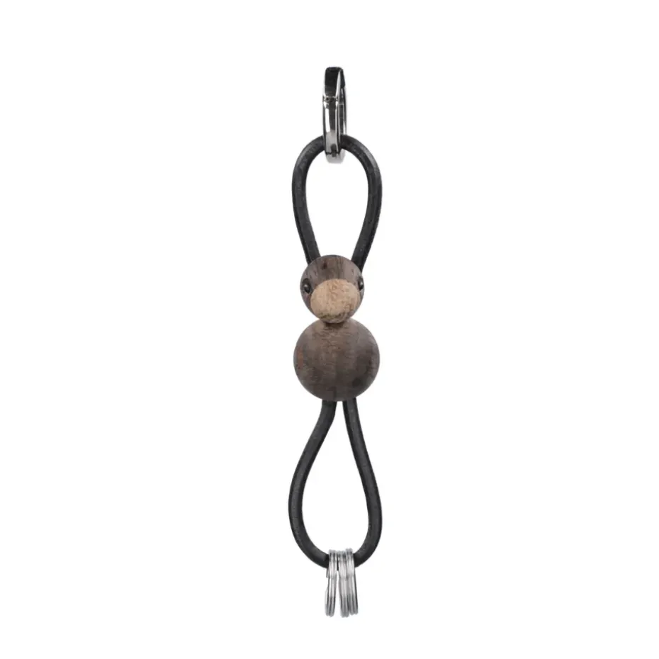 Kaj Bojesen bird keyring, Smoked oak, black leather