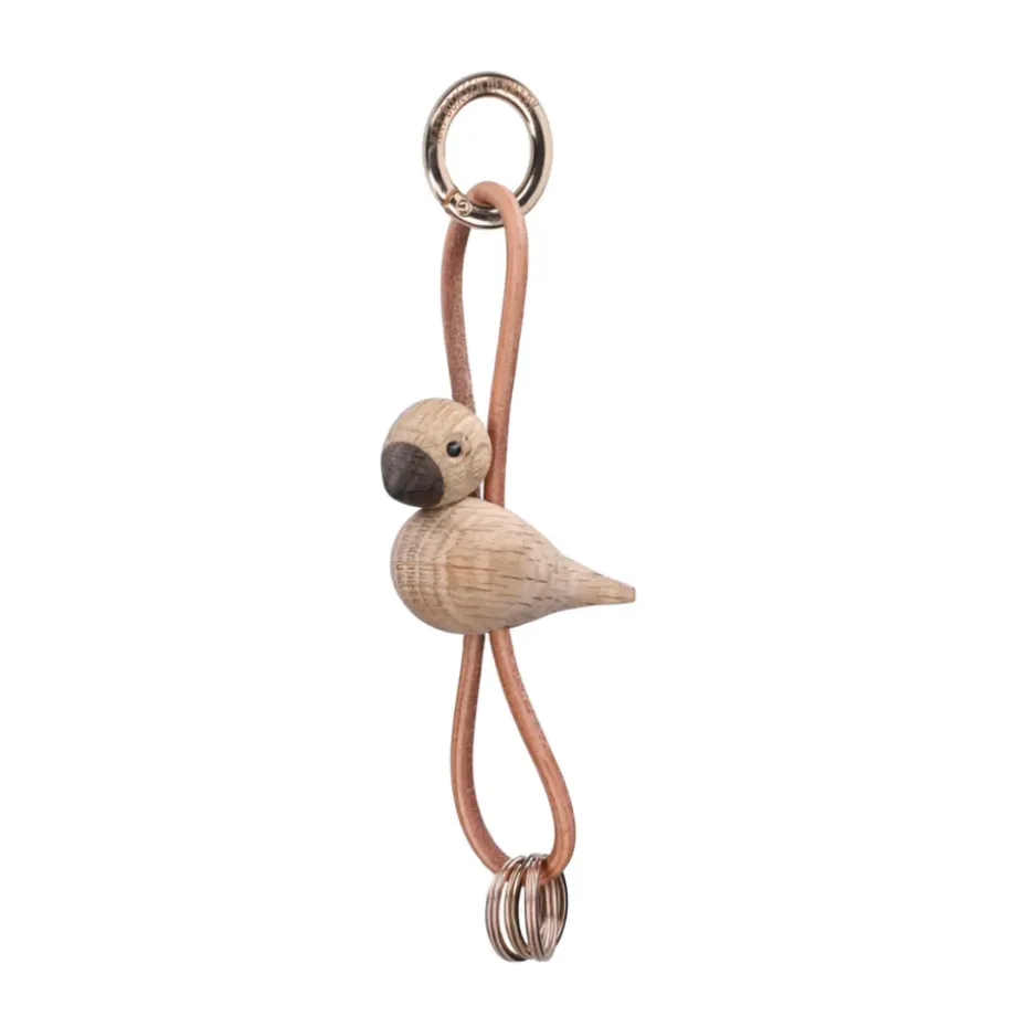 Kaj Bojesen bird keyring, Oak, natural leather