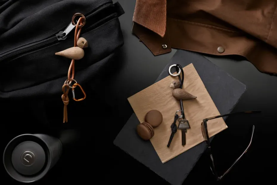 Kaj Bojesen bird keyring, Oak, natural leather