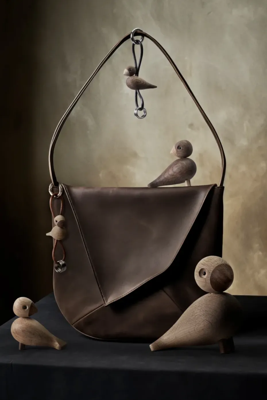Kaj Bojesen bird keyring, Oak, natural leather