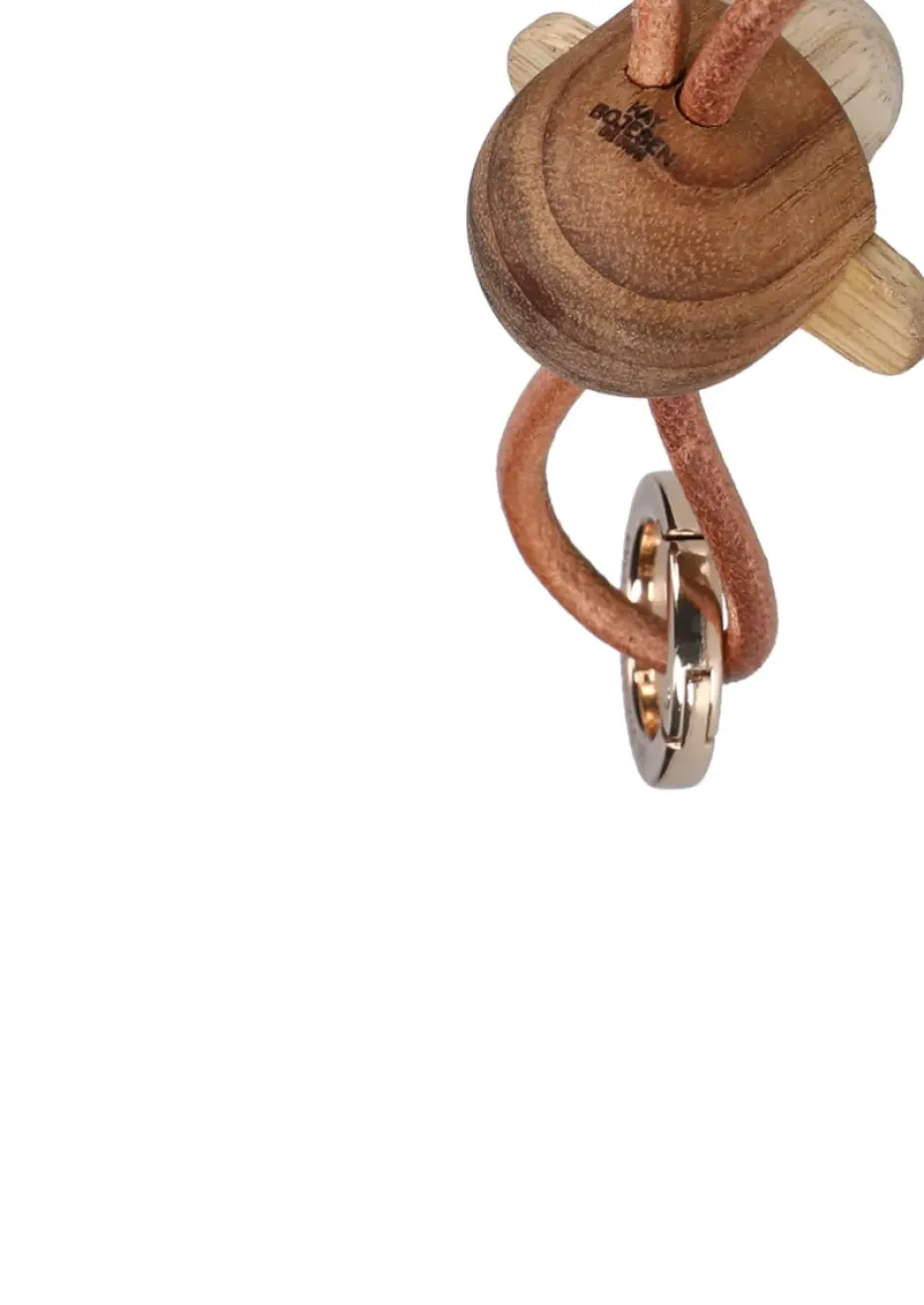 Kaj Bojesen monkey keyring, Teak, limba wood, natural leather