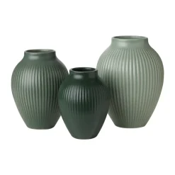 Knabstrup mini vase ripple matte 3-piece set, Misty green-celadon green-dark green