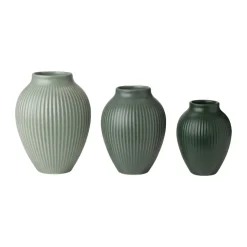 Knabstrup mini vase ripple matte 3-piece set, Misty green-celadon green-dark green