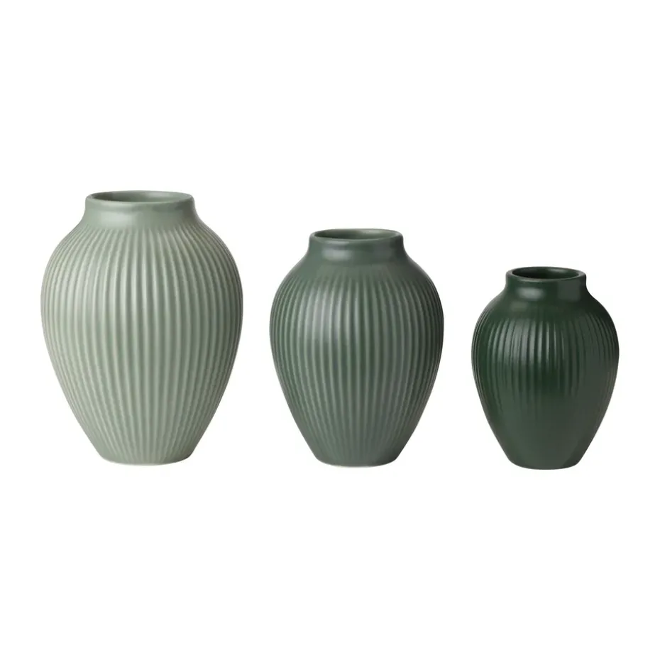 Knabstrup mini vase ripple matte 3-piece set, Misty green-celadon green-dark green