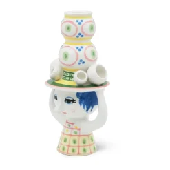 Lady with hat candle holder H16 cm, Pink