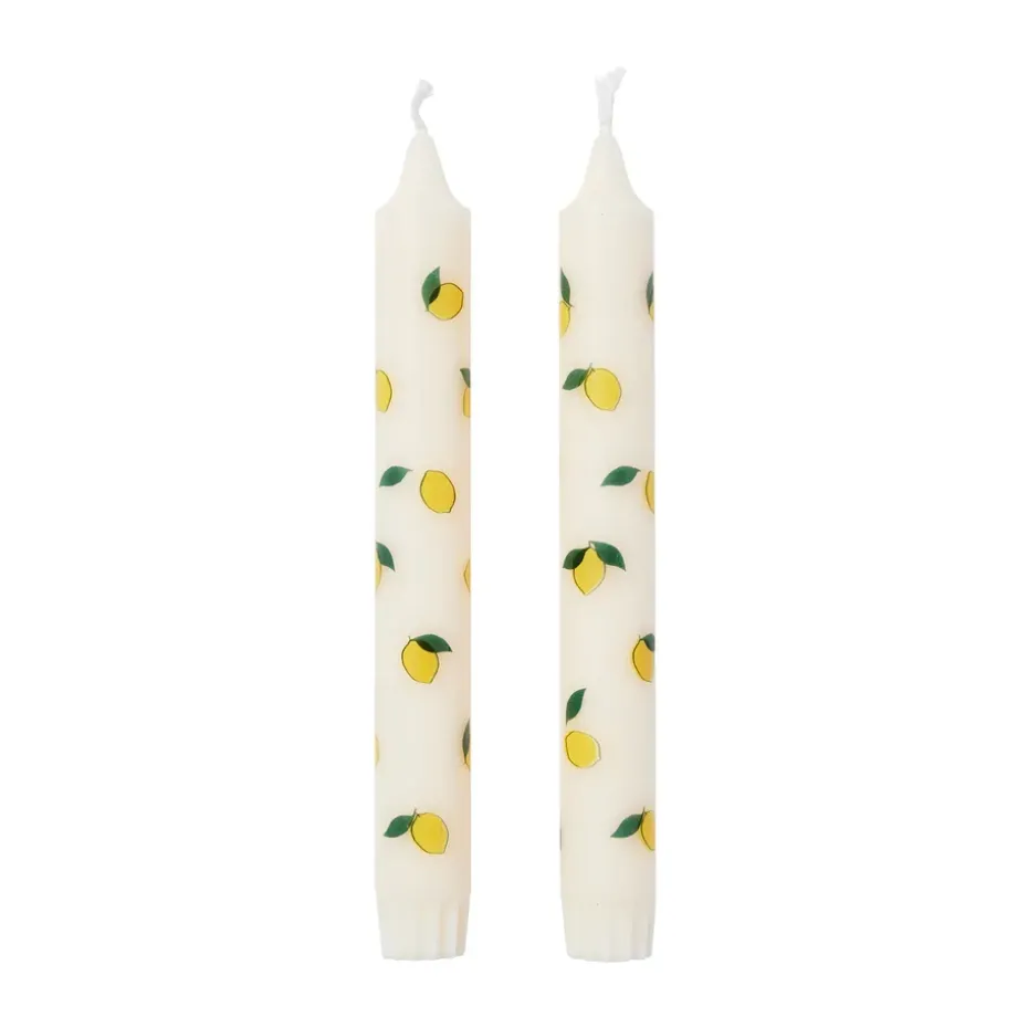 Lemon taper candles 2-pack, White-yellow