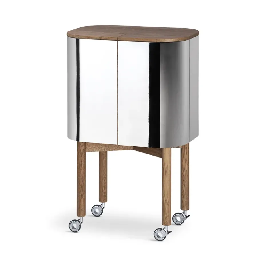 Loud bar cabinet on wheels, Smoked oak