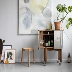 Loud bar cabinet on wheels, Smoked oak