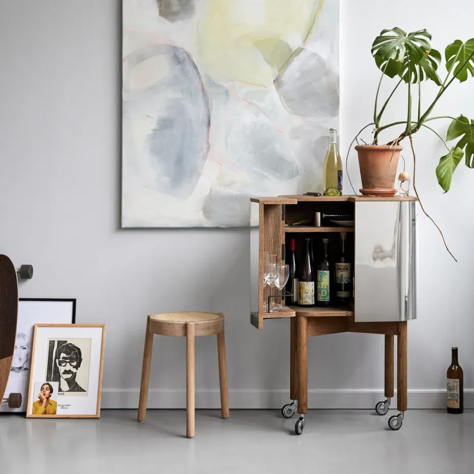 Loud bar cabinet on wheels, Smoked oak