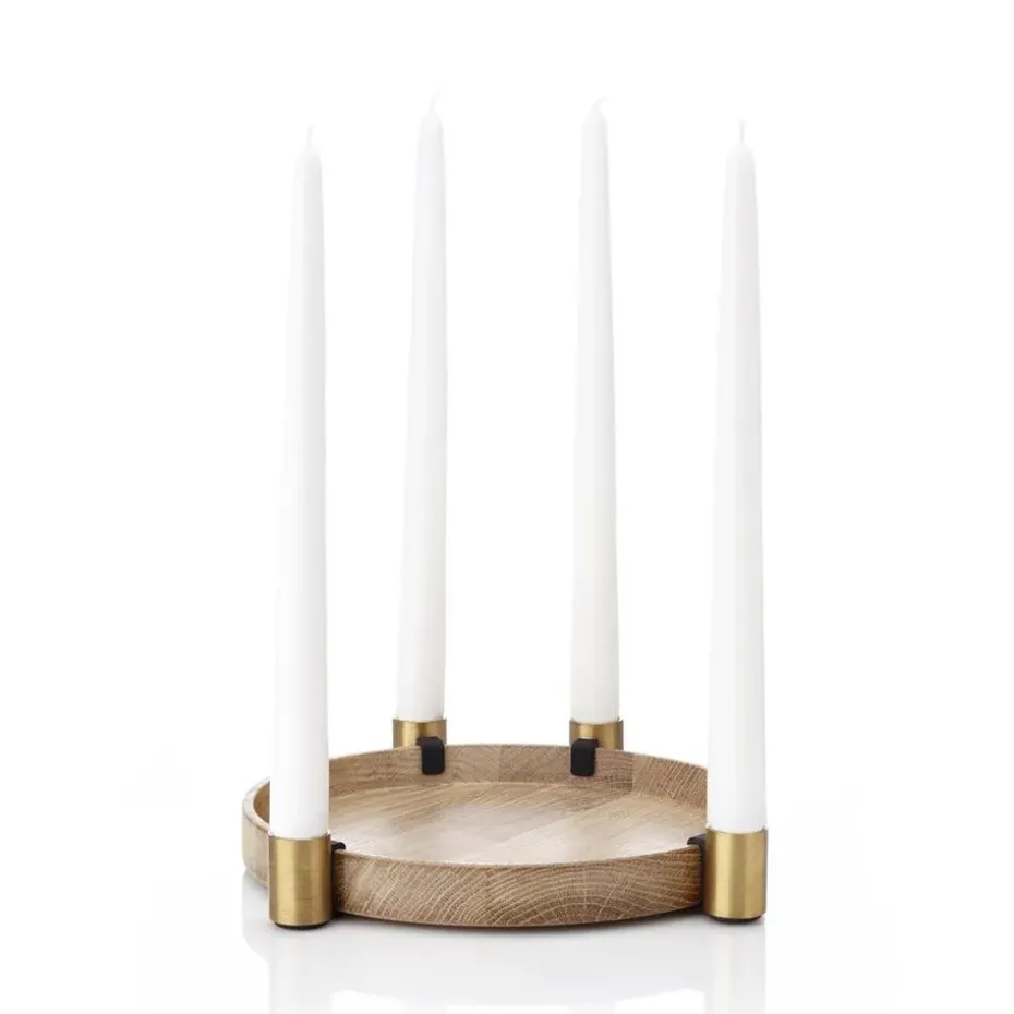 Luna candleholder, oak-brass