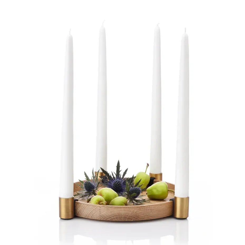 Luna candleholder, oak-brass