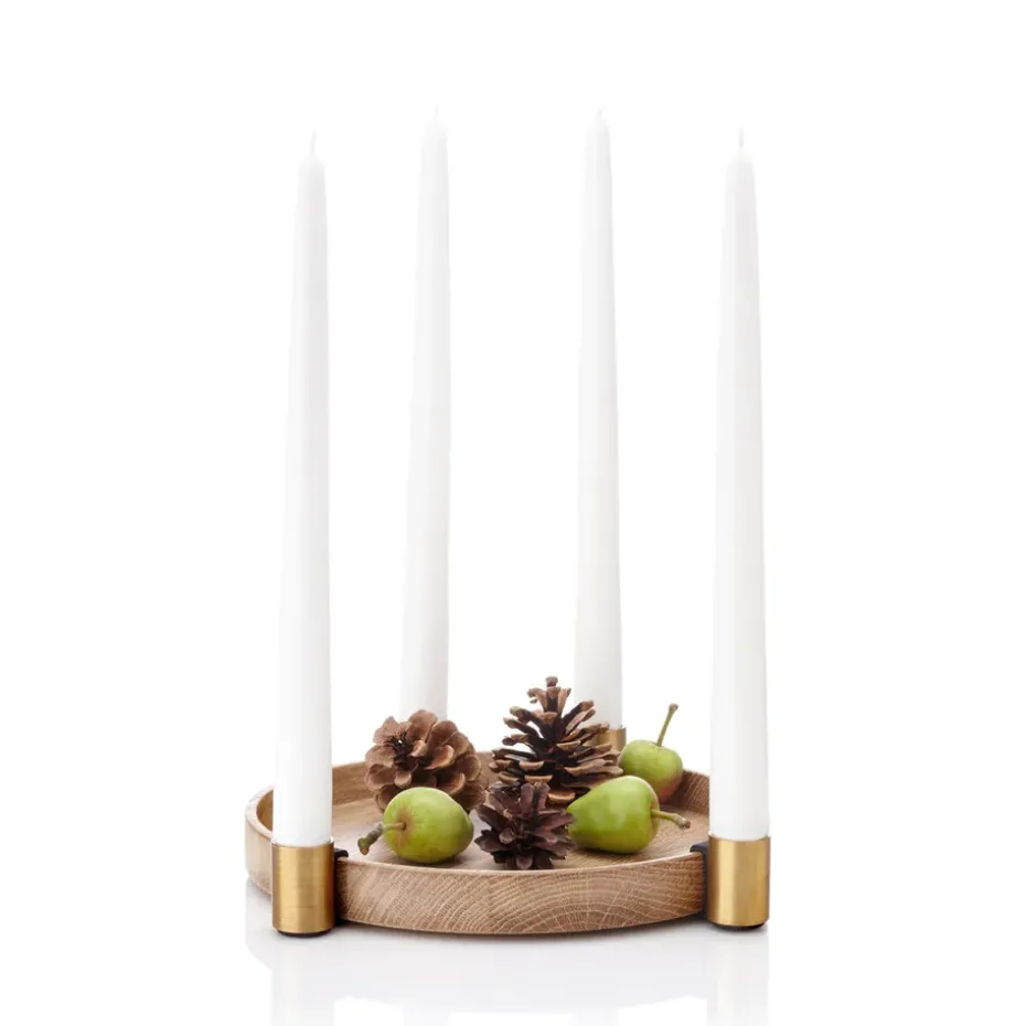 Luna candleholder, oak-brass