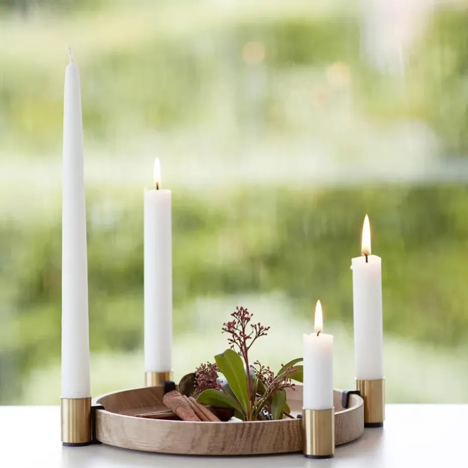 Luna candleholder, oak-brass