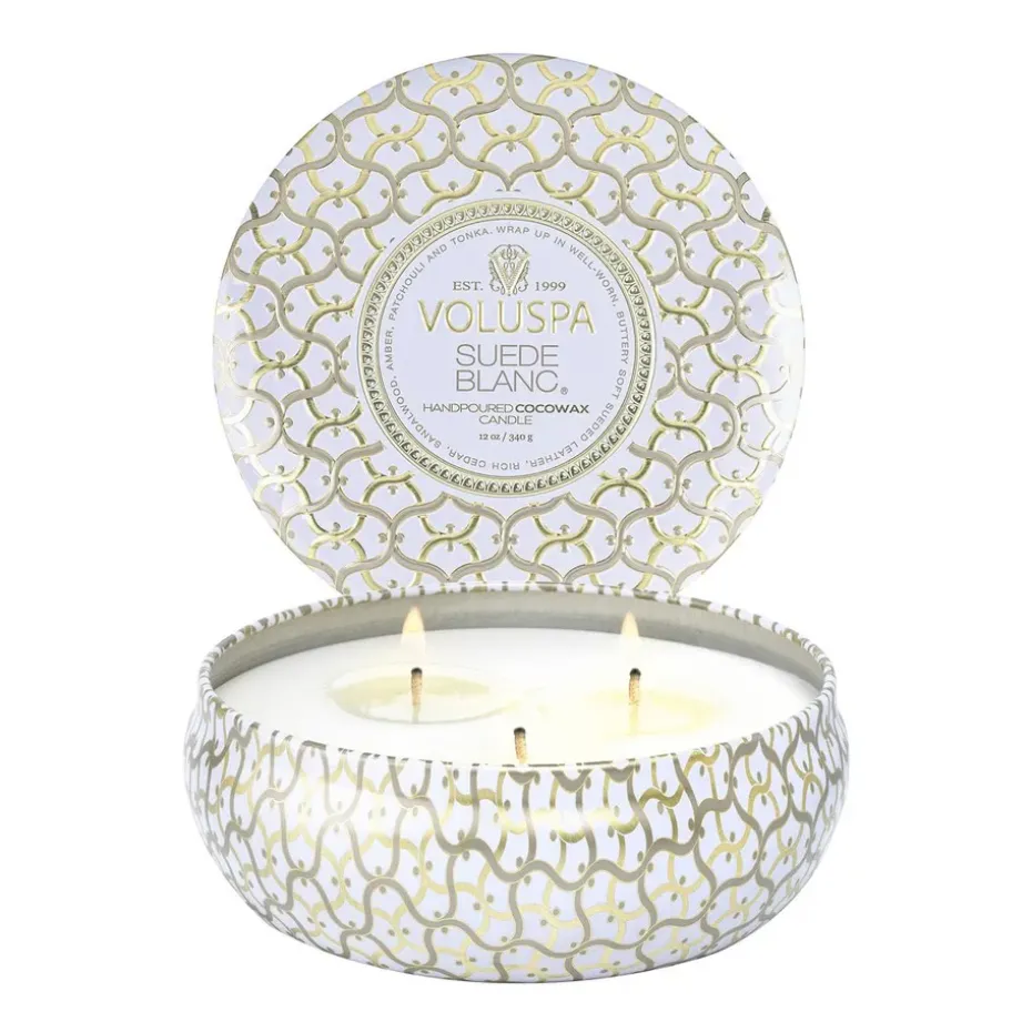 Maison Blanc 3-wick Tin scented 40 hours, Suede Blanc