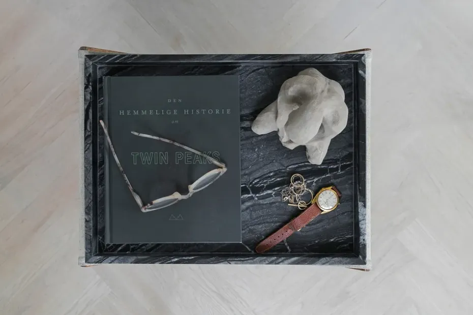 Marble decoration tray large 30x40 cm, Black-grey
