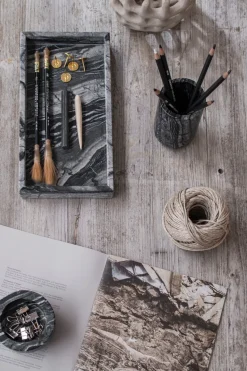 Marble decorative tray 16x31 cm, Black-Grey