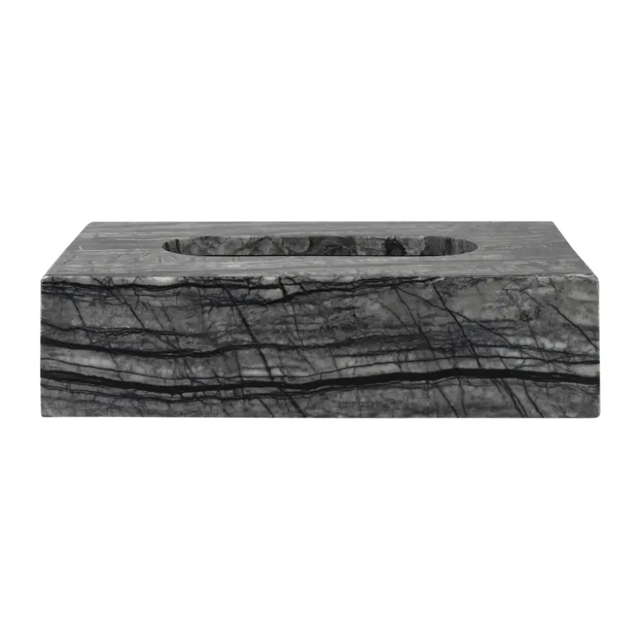 Marble tissue box 14x25.5 cm, Black-Grey