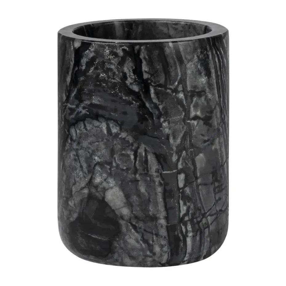 Marble toothbrush holder 10 cm, Black-Grey