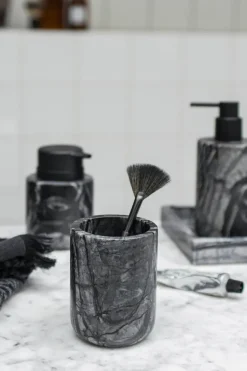 Marble toothbrush holder 10 cm, Black-Grey