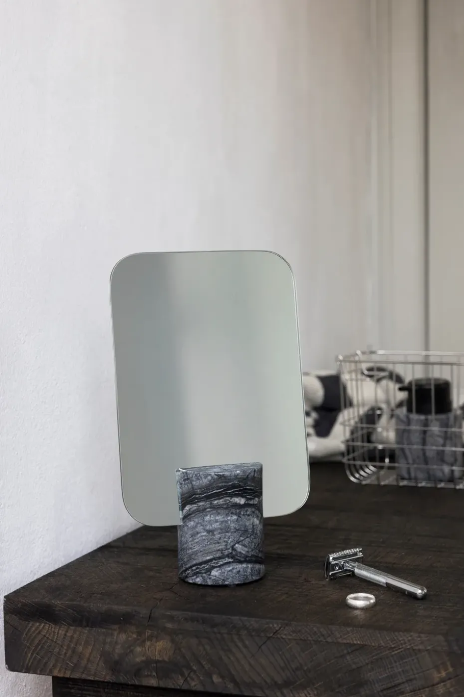 Marble vanity mirror, Black-grey, 30 cm