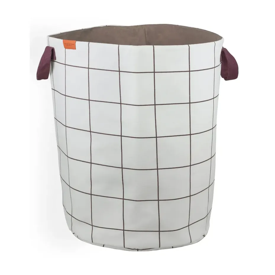 Mesh laundry basket Ø40x50 cm, Brown-Off-white