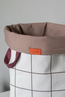 Mesh laundry basket Ø40x50 cm, Brown-Off-white