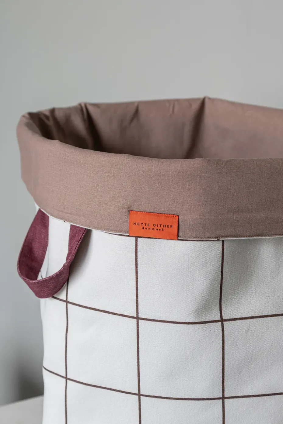 Mesh laundry basket Ø40x50 cm, Brown-Off-white