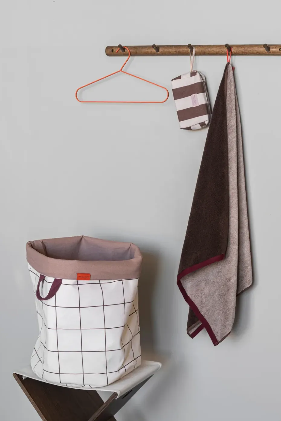 Mesh laundry basket Ø40x50 cm, Brown-Off-white