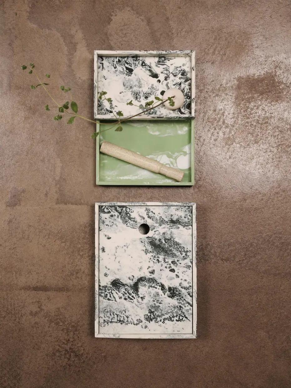 Mist storage box 15x20 cm, Emerald-off white