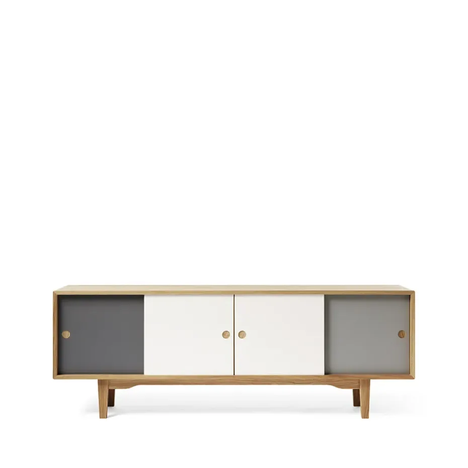Moodi 180 side table, Grey/white, oak structure