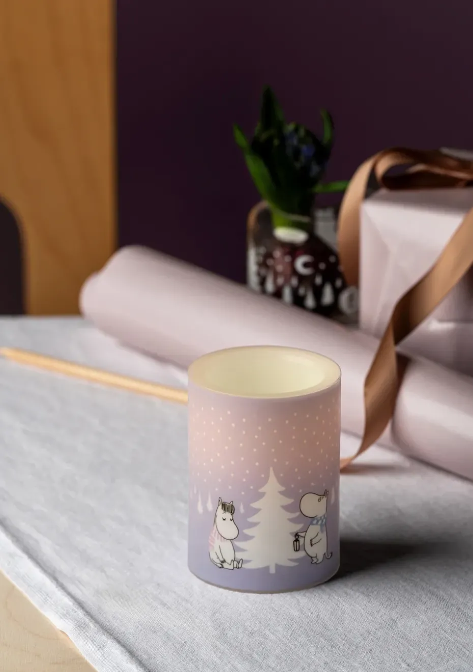 Moomin block candle LED 10 cm, Snowfall