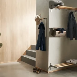 Nostalgi hat shelf/ shoe shelf, oak, aluminum