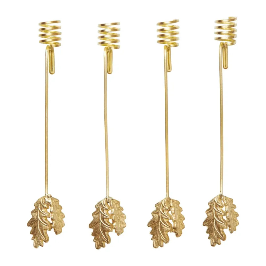 Oak leaf Christmas tree candle holder 4-pack, Brass