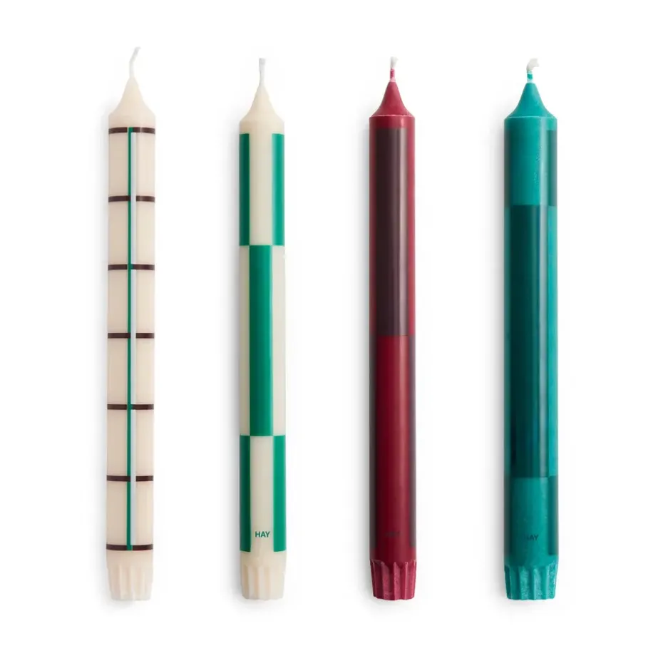 Pattern candle mix 4-pack, Greens-bordeaux
