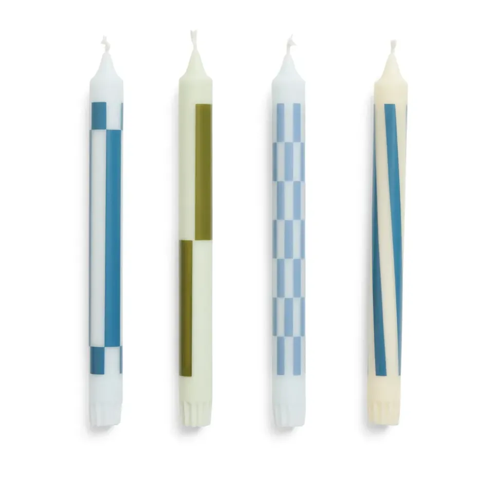Pattern candle mix 4-pack, Green-blue