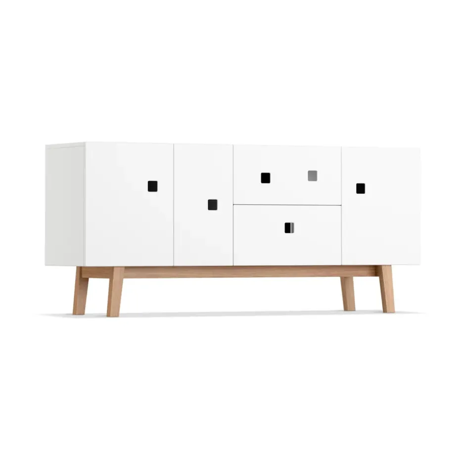 Peep M2 media bench, White. retro. oak stand