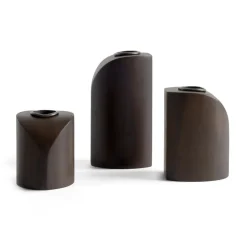 PI candle holder 3 parts, Dark brown stained mahogany
