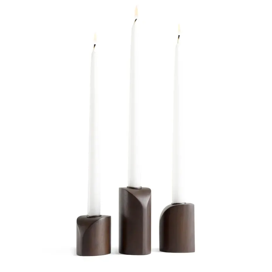 PI candle holder 3 parts, Dark brown stained mahogany