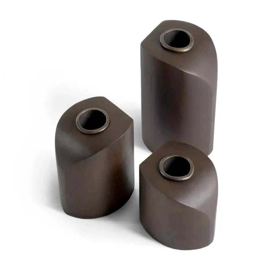 PI candle holder 3 parts, Dark brown stained mahogany