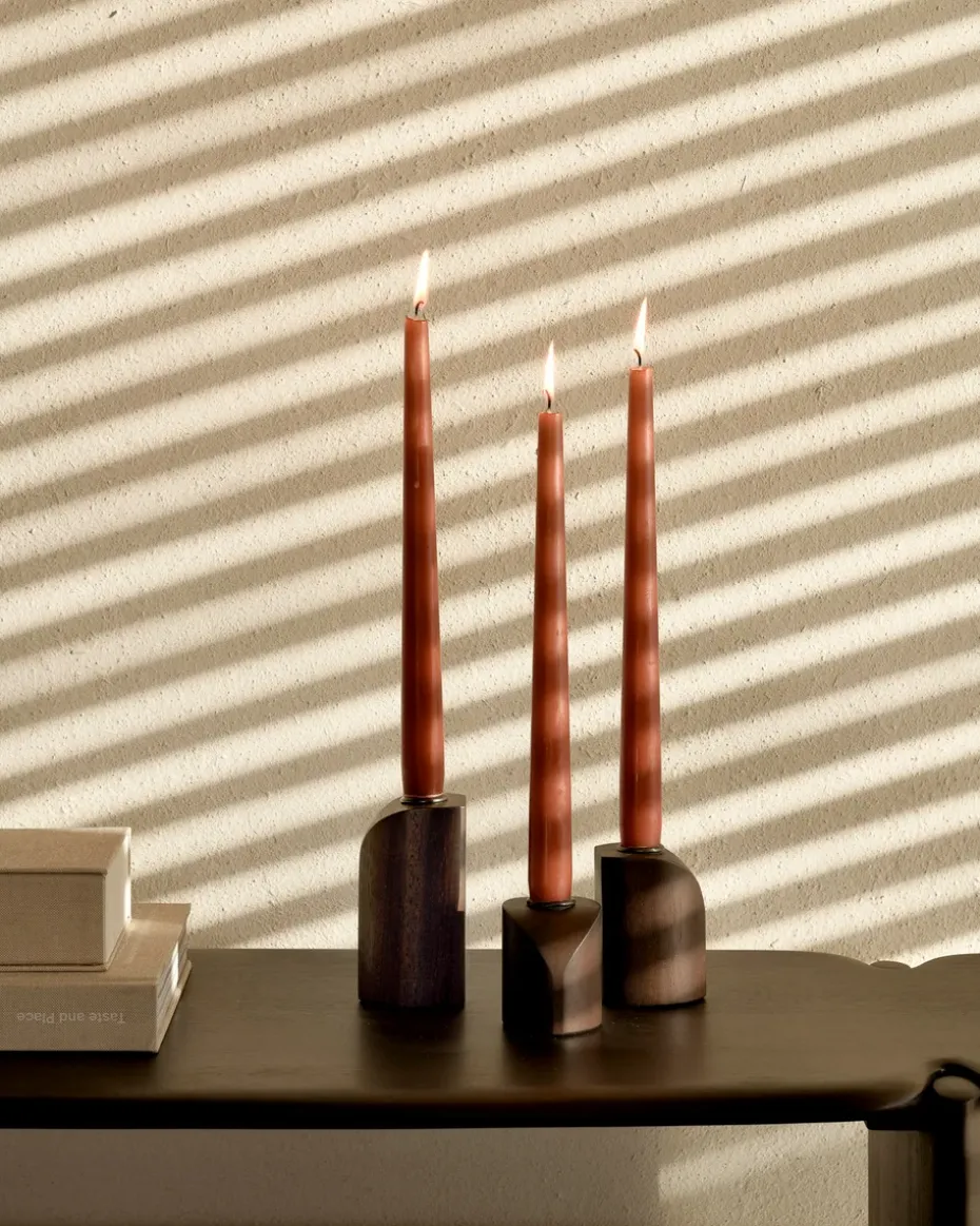 PI candle holder 3 parts, Dark brown stained mahogany