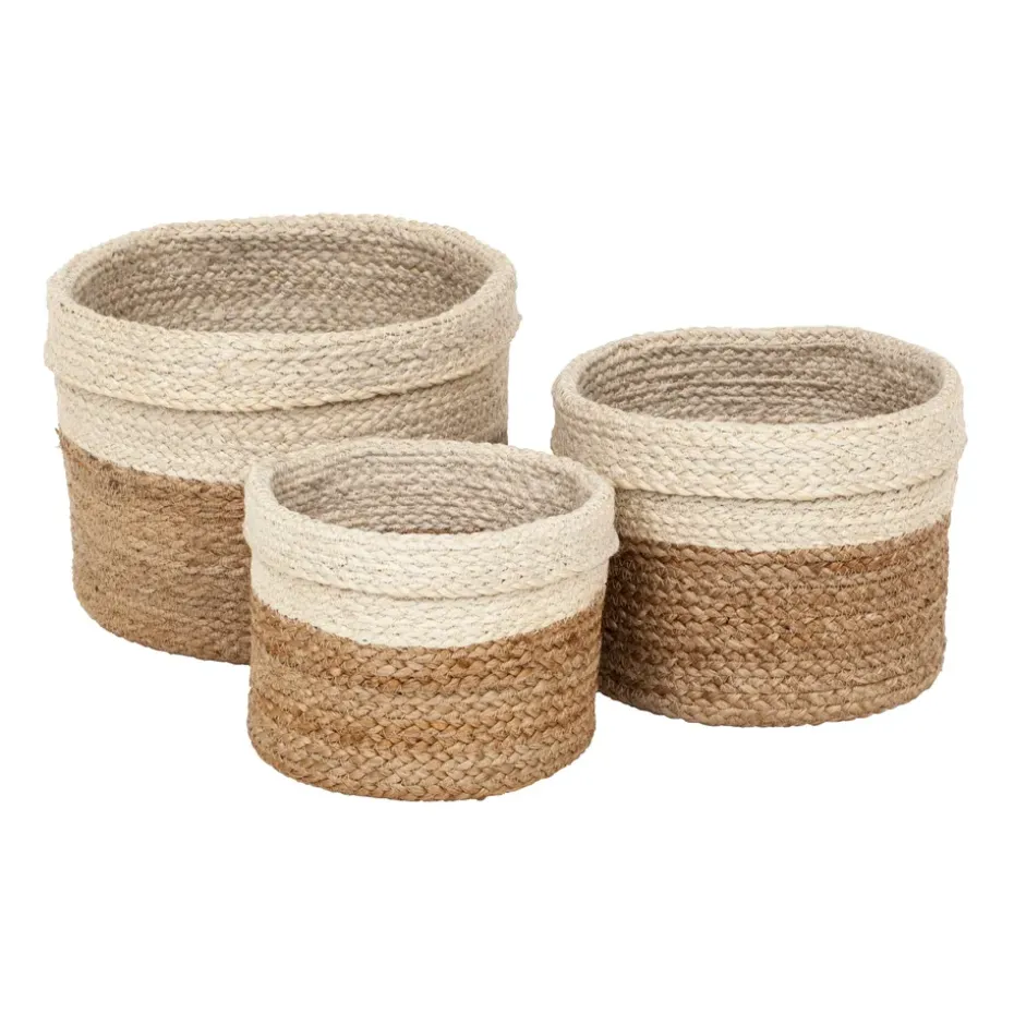 Plaited storage box 3-pack, Nature-white